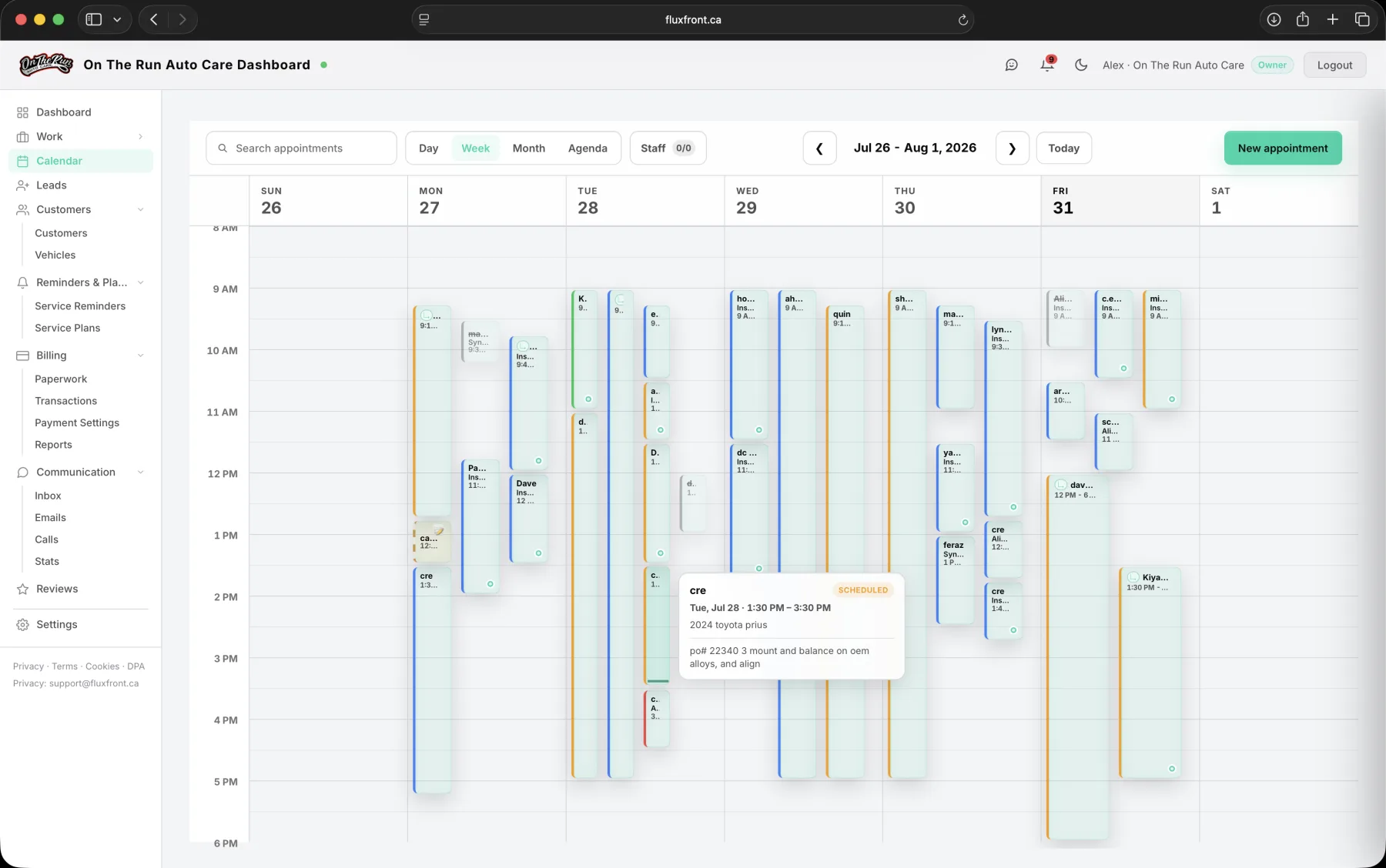 The FluxFront portal on a desktop